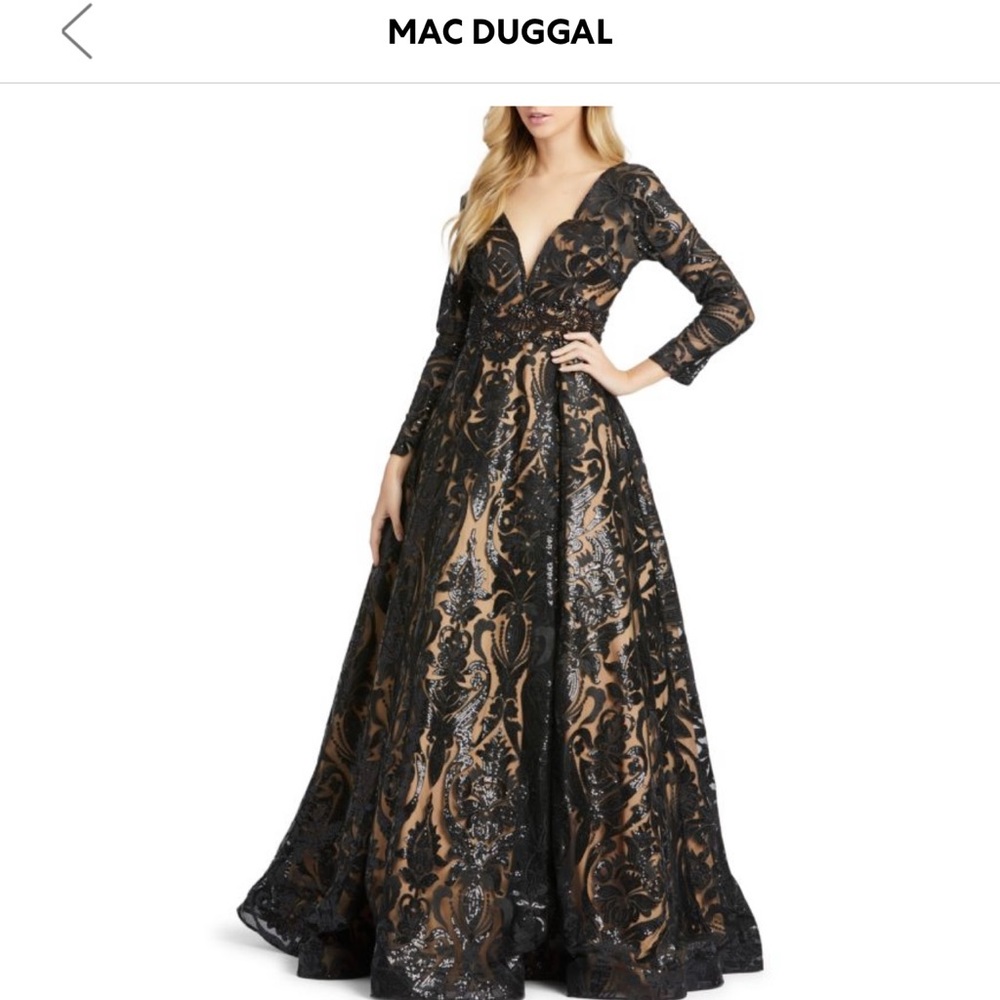 ***IN SEARCH OF*** MAC DUGGAL LONG SLEEVE V-NECK EMBROIDERED BALLGOWN